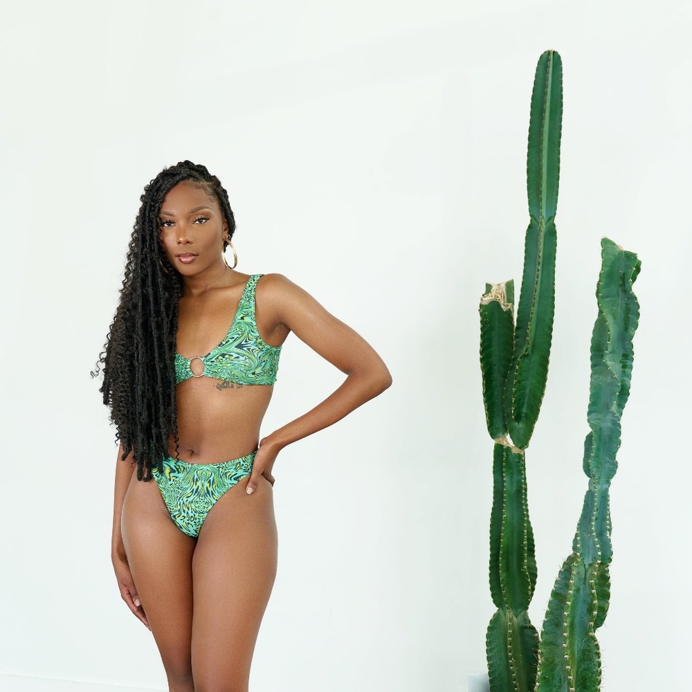 Aeriel | Green Sage O-Ring Leopard Swirl Print Bikini